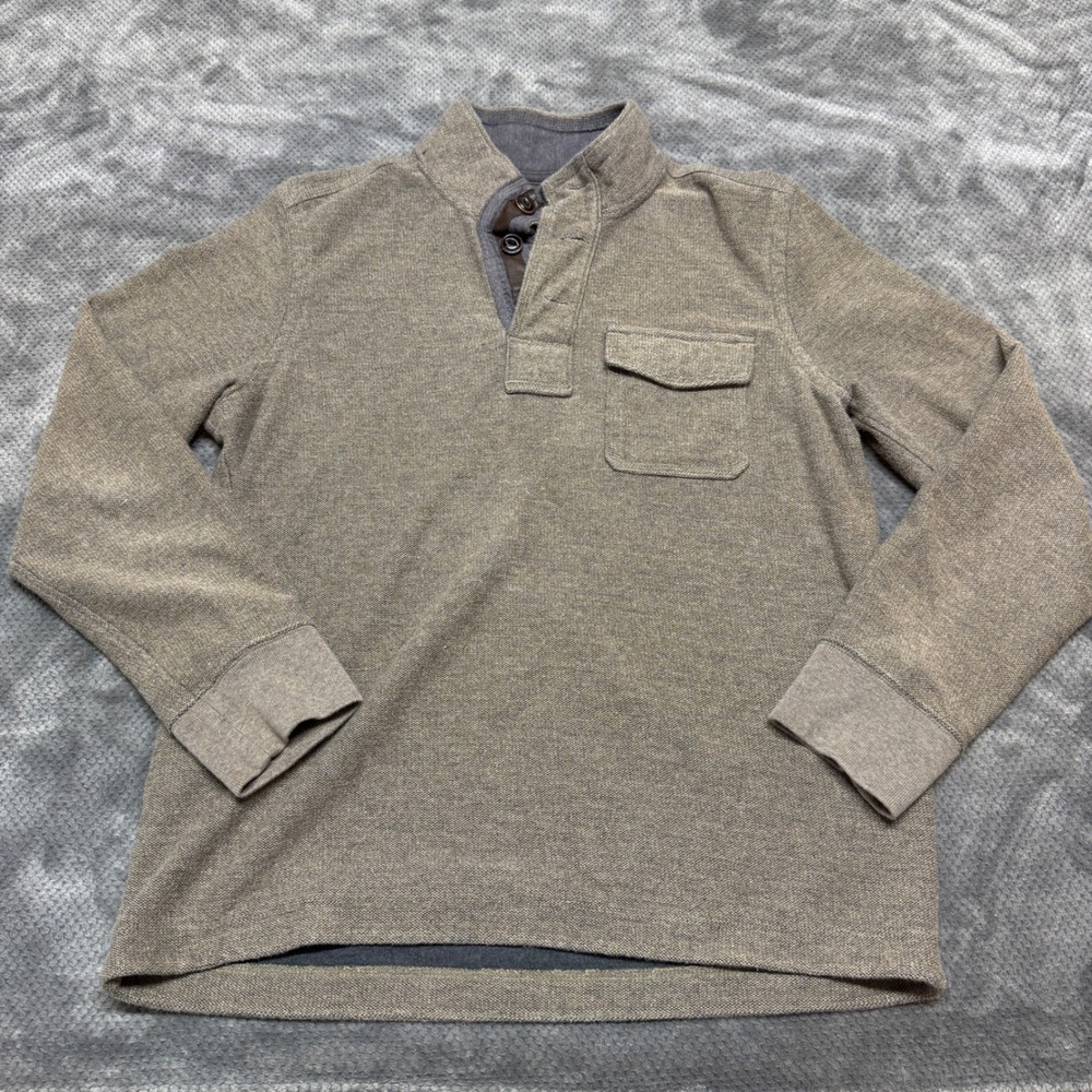 Eddie‎ Bauer Mens Brown Textured Henley Pullover Mock Neck Sweater Size L